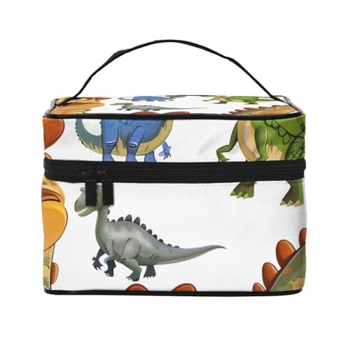 Cartoon-Dinosaurier-Bilder, bedruckte Reise-Make-up-Tasche, geräumiger tragbarer Kosmetik-Organizer mit Griff, Kulturbeutel mit großer Kapazität, Geschenk für Frauen und Mädchen, Schwarz von WPUTY