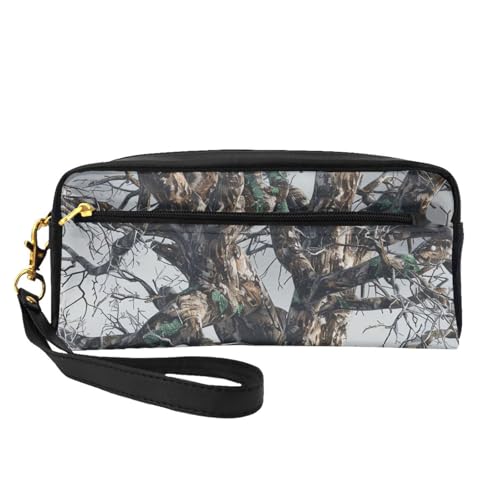 Cold Tree Make-up-Tasche für Damen, PU-Leder, Kosmetiktasche mit Handgelenk, Camouflage-Muster, Schwarz , Einheitsgröße, Kosmetiktasche von WPUTY