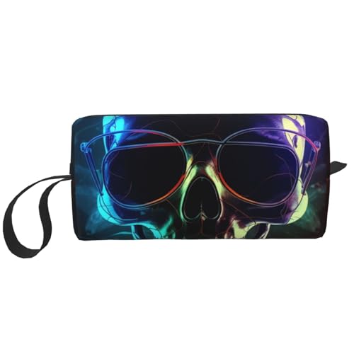 Cool Skull Printed Makeup Bag with Handle Lightweight Portable Cosmetic Organizer for Travel Gym & Daily Use - Gift for Women Girls, weiß, Einheitsgröße, Kosmetiktasche von WPUTY