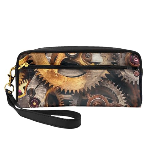 Coole Make-up-Tasche mit Steampunk-Zahnrädern, bedruckt, für Damen, Reise-Kosmetiktasche aus PU-Leder mit Handgelenk, Kulturbeutel, Schwarz , Einheitsgröße, Kosmetiktasche von WPUTY
