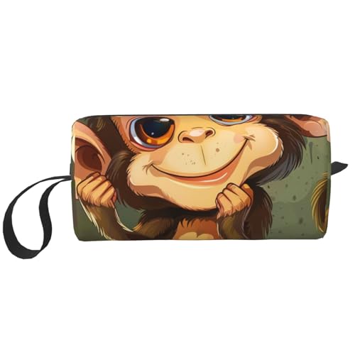 Cute Monkey Printed Makeup Bag with Handle Lightweight Portable Cosmetic Organizer for Travel Gym & Daily Use - Gift for Women Girls, weiß, Einheitsgröße, Kosmetiktasche von WPUTY