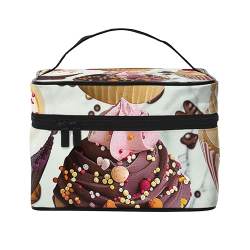 Delicious Cupcakes bedruckte Reise-Make-up-Tasche, geräumiger tragbarer Kosmetik-Organizer mit Griff, Kulturbeutel mit großer Kapazität, Geschenk für Frauen und Mädchen, Schwarz , Einheitsgröße Delicious Cupcakes bedruckte Reise-Make-up-Tasche, geräumiger tragbarer Kosmetik-Organizer mit Griff, Kulturbeutel mit großer Kapazität, Geschenk für Frauen und Mädchen, Schwarz , Einheitsgröße von WPUTY