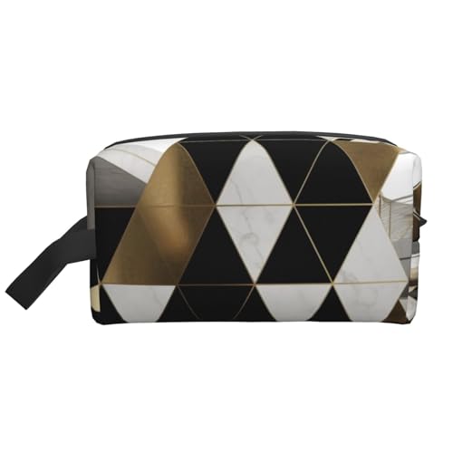 Fashion Modern Black White Gold Triangles Printed Cosmetic Case with Handle Lightweight Compact Storage for Makeup, Toiletries & Gadgets, Make up Organizer for Travel, School, Work, weiß von WPUTY