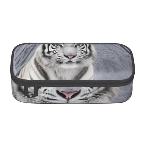 Federmäppchen, Motiv: weißer Tiger im Schnee, großes Fassungsvermögen, Stifteetui, Schreibwarenbox, Make-up-Tasche für Büro, Reisen, Schule, Schwarz , Einheitsgröße, Schulranzen von WPUTY