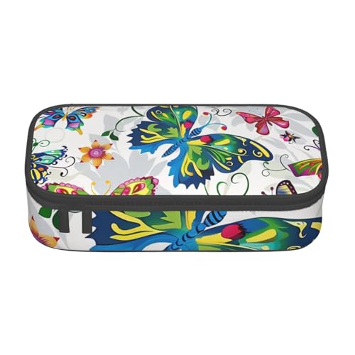 Federmäppchen mit buntem Schmetterlings-Motiv, großes Fassungsvermögen, Schreibwarenbox, Make-up-Tasche für Büro, Reisen, Schule, Weiß, Schwarz , Einheitsgröße, Schulranzen von WPUTY