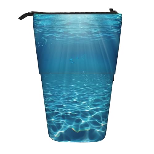 Federmäppchen mit buntem Schmetterlings-Motiv, stehend, Teleskop-Stiftehalter für Kosmetik, Make-up, Bürotasche, Weiß, Ruhige Unterwasserlandschaft, Einheitsgröße, Schulranzen von WPUTY