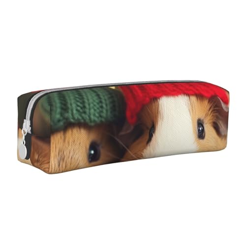 Federmäppchen mit niedlichem Meerschweinchen mit Hut, bedrucktes Leder-Federmäppchen, einfaches Federmäppchen, großes Federmäppchen, Schreibwaren-Box für Männer, Frauen, Teenager, Studenten, weiß, von WPUTY