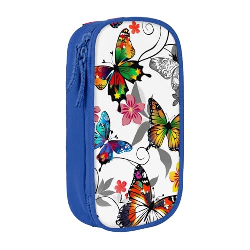 Federmäppchen mit weißem Blumenmuster, bunte Schmetterlinge, Kunstdruck, großes Fassungsvermögen, schwarz, doppellagig, Schreibwaren-Organizer, Kosmetik- und Make-up-Tasche für Studenten, Lehrer, Federmäppchen mit weißem Blumenmuster, bunte Schmetterlinge, Kunstdruck, großes Fassungsvermögen, schwarz, doppellagig, Schreibwaren-Organizer, Kosmetik- und Make-up-Tasche für Studenten, Lehrer, von WPUTY