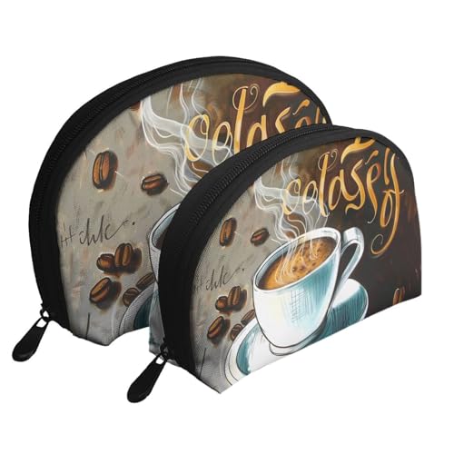 Feuerwerk Druck Muschelform 2 Stück Make-up Tasche Set Reise Kosmetik Organizer Stilvolle Aufbewahrung für Schönheit & Geschenke für Frauen Mädchen, Köstlicher Kaffee, Einheitsgröße, Kosmetiktasche von WPUTY
