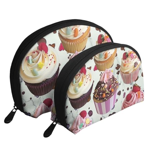 Feuerwerk Druck Muschelform 2 Stück Make-up Tasche Set Reise Kosmetik Organizer Stilvolle Aufbewahrung für Schönheit & Geschenke für Frauen Mädchen, Leckere Cupcakes, Einheitsgröße, Kosmetiktasche von WPUTY
