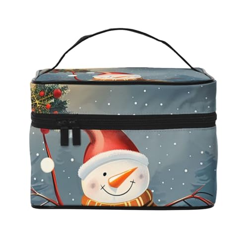 Frohe Weihnachten bedruckte Reise-Make-up-Tasche, geräumiger tragbarer Kosmetik-Organizer mit Griff, große Kapazität, Kulturbeutel, Geschenk für Frauen und Mädchen, Schwarz , Einheitsgröße von WPUTY