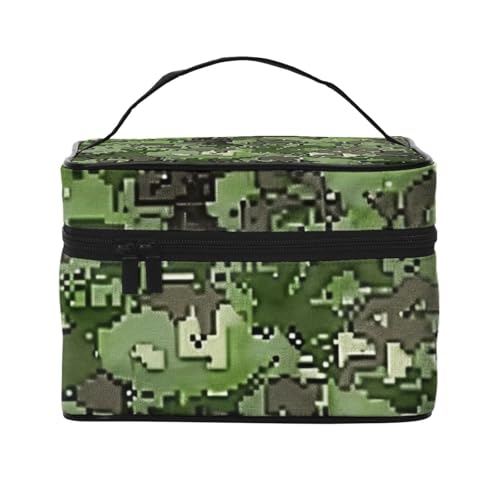 Green Army Digital Camouflage Print Printed Travel Makeup Bag Spacious Portable Cosmetic Organizer with Handle Large Capacity Toiletry Bag Gift for Women Girls, Schwarz , Einheitsgröße, Kosmetiktasche von WPUTY
