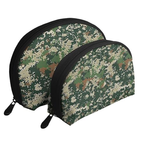 Grüner Schlangenhaut-Druck, Muschelform, 2-teiliges Make-up-Taschen-Set, Reise-Kosmetik-Organizer, stilvolle Aufbewahrung für Schönheit & Geschenke für Frauen und Mädchen, Grün Armee Digital von WPUTY