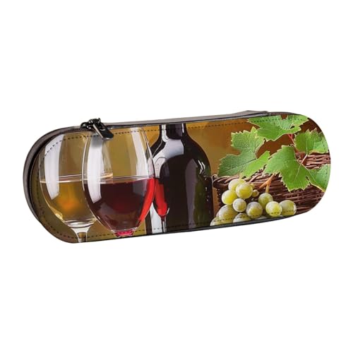 Hartschalen-Federmäppchen aus PU-Leder, goldfarbene weiße Schmetterlinge, schwarze Drucke, Stiftebox, wasserdicht, Stift-Organizer für Schule, Reisen, Kosmetik und Geschenke, Weinflaschen und Getränke von WPUTY