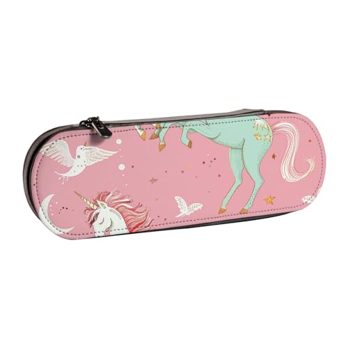 Hartschalen-Federmäppchen aus PU-Leder, weißes Blumenmuster, bunte Schmetterlinge, wasserdicht, Stift-Organizer für Schule, Reisen, Kosmetik und Geschenke, Einhörner, Rosa, Einheitsgröße, Schulranzen von WPUTY