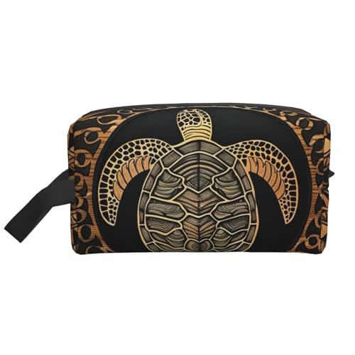 Hawaiian Tapa Honu Turtle Printed Cosmetic Case with Handle Lightweight Compact Storage for Makeup Toiletries & Gadgets Make up Organizer for Travel School Work, weiß, Einheitsgröße, Kosmetiktasche von WPUTY
