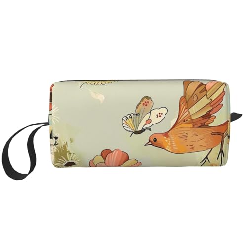 Hen Flying Butterflies Among Flowers Print Printed Makeup Bag with Handle Lightweight Portable Cosmetic Organizer for Travel Gym & Daily Use - Gift for Women Girls, weiß, Einheitsgröße, Kosmetiktasche von WPUTY