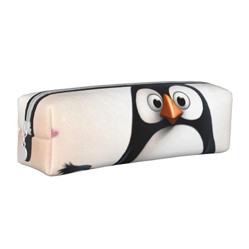 I Love Penguins bedrucktes Leder-Federmäppchen, einfaches Federmäppchen, großes Federmäppchen, Schreibwaren-Box für Männer, Frauen, Teenager, Studenten, weiß, Einheitsgröße, Schulranzen von WPUTY