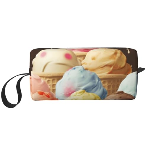 Ice Cream Printed Makeup Bag with Handle Lightweight Portable Cosmetic Organizer for Travel Gym & Daily Use - Gift for Women Girls, weiß, Einheitsgröße, Kosmetiktasche von WPUTY