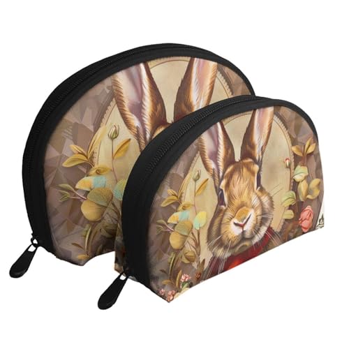 Koralle und Blaugrün Pfeile Druck Muschelform 2-teiliges Make-up-Taschen-Set Reise Kosmetik Organizer Stilvolle Aufbewahrung für Schönheit & Geschenke für Frauen Mädchen, Hasen-Rosette., Einheitsgröße von WPUTY