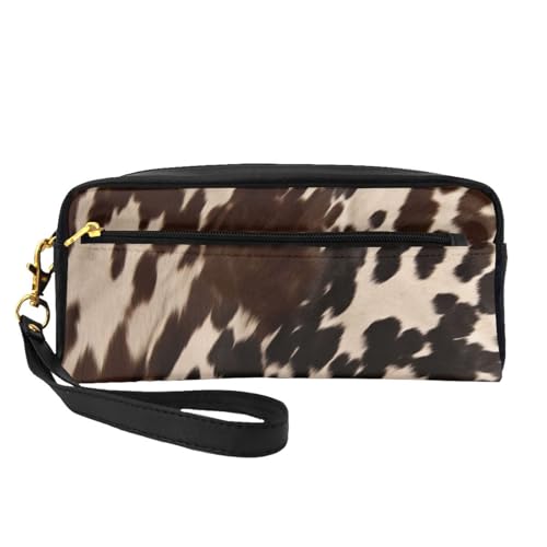 Kosmetiktasche aus braunem Rindsleder, bedruckt, für Damen, Reise-Kosmetiktasche mit Handgelenk, Kulturbeutel, Schwarz , Einheitsgröße, Kosmetiktasche von WPUTY