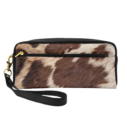Kosmetiktasche aus braunem Rindsleder für Damen, Reise-Kosmetiktasche mit Handgelenk, Kulturbeutel, Schwarz , Einheitsgröße, Kosmetiktasche von WPUTY