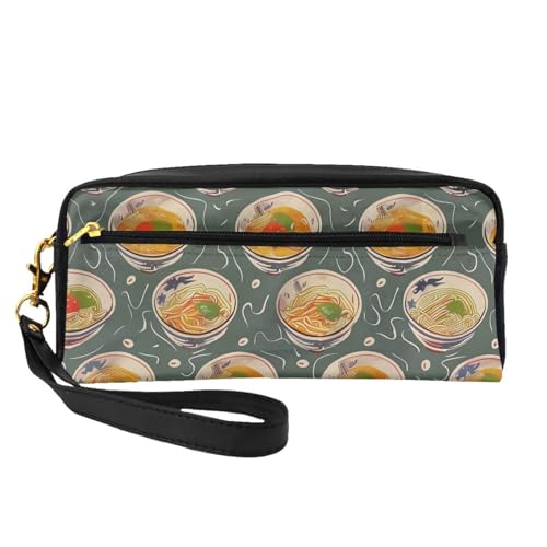 Kosmetiktasche für Damen, Motiv: Eierbecher, Nudeln, Ramen, bedruckt, PU-Leder, Kosmetiktasche mit Handgelenk, Kulturbeutel, Schwarz , Einheitsgröße, Kosmetiktasche von WPUTY