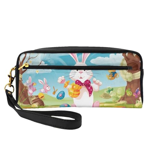 Kosmetiktasche für Damen, Motiv: Frühling Happy Festival, Urlaub, bedruckt, PU-Leder, Kosmetiktasche mit Handgelenk, Kulturbeutel, Schwarz , Einheitsgröße, Kosmetiktasche von WPUTY