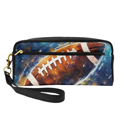 Kosmetiktasche für Damen, Motiv: Galaxie, American Football, bedruckt, PU-Leder, Kosmetiktasche mit Handgelenk, Kulturbeutel, Schwarz , Einheitsgröße, Kosmetiktasche von WPUTY