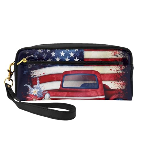 Kosmetiktasche für Damen, Motiv: Patriotische US-Flagge, bedruckt, PU-Leder, Kosmetiktasche mit Handgelenk, Kulturbeutel, Schwarz , Einheitsgröße, Kosmetiktasche von WPUTY