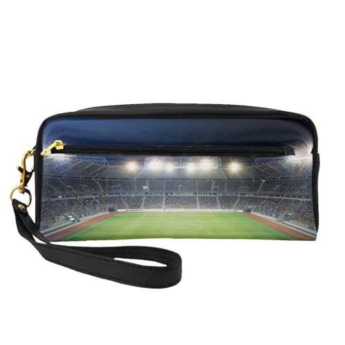 Kosmetiktasche für Damen, Motiv: Stadionfußball, Satdiumfeld, Licht, Nacht, bedruckt, PU-Leder, Kosmetiktasche mit Handgelenk, Kulturbeutel, Schwarz , Einheitsgröße, Kosmetiktasche von WPUTY