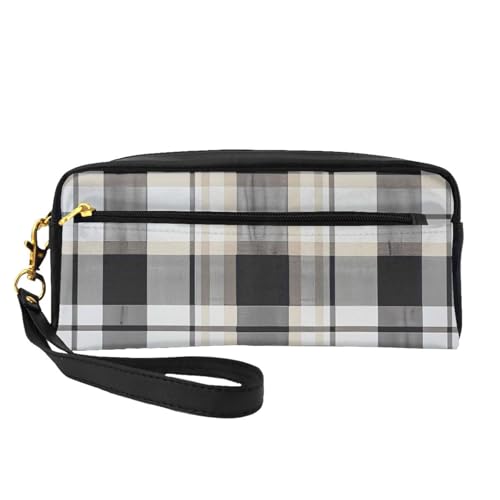 Kosmetiktasche für Damen, PU-Leder, mit Handgelenk, grau kariert, bedruckt, Schwarz , Einheitsgröße, Kosmetiktasche Kosmetiktasche für Damen, PU-Leder, mit Handgelenk, grau kariert, bedruckt, Schwarz , Einheitsgröße, Kosmetiktasche von WPUTY