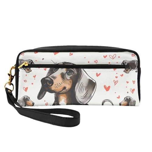 Kosmetiktasche mit Aufschrift "I Love My Dog Dachshunds", bedruckt, für Damen, PU-Leder, Kosmetiktasche mit Handgelenk, Kulturbeutel, Schwarz , Einheitsgröße, Kosmetiktasche von WPUTY