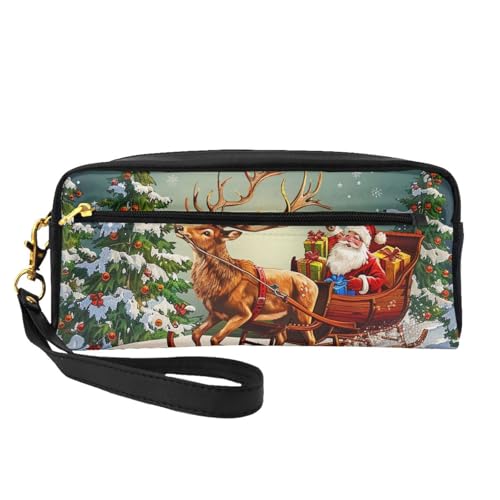 Kosmetiktasche mit Aufschrift "Merry Christmas Day", bedruckt, für Damen, aus PU-Leder, Kosmetiktasche mit Handgelenk, Kulturbeutel, Schwarz , Einheitsgröße, Kosmetiktasche von WPUTY