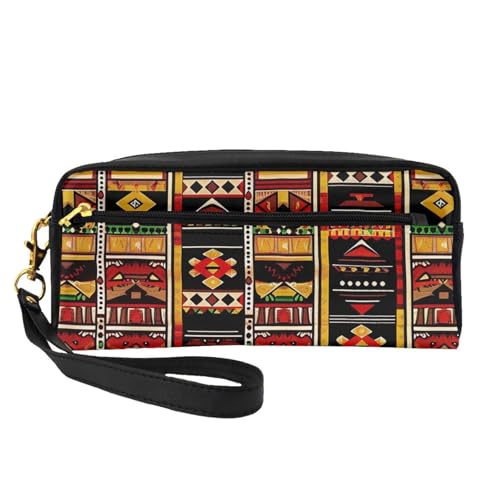 Kosmetiktasche mit afrikanischem Ethno-Muster, bedruckt, für Damen, Reise-Kosmetiktasche aus PU-Leder mit Handgelenk, Kulturbeutel, Schwarz , Einheitsgröße, Kosmetiktasche von WPUTY