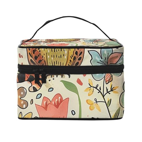 Lustige Katzen Vögel und Blumen bedruckte Reise-Make-up-Tasche, geräumiger tragbarer Kosmetik-Organizer mit Griff, große Kapazität, Kulturbeutel, Geschenk für Frauen und Mädchen, Schwarz Lustige Katzen Vögel und Blumen bedruckte Reise-Make-up-Tasche, geräumiger tragbarer Kosmetik-Organizer mit Griff, große Kapazität, Kulturbeutel, Geschenk für Frauen und Mädchen, Schwarz von WPUTY