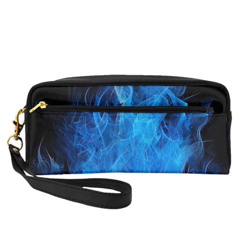 Make-up-Tasche für Damen, Motiv: blaue Flamme, PU-Leder, Kosmetiktasche mit Handgelenk, Kulturbeutel, Schwarz , Einheitsgröße, Kosmetiktasche von WPUTY