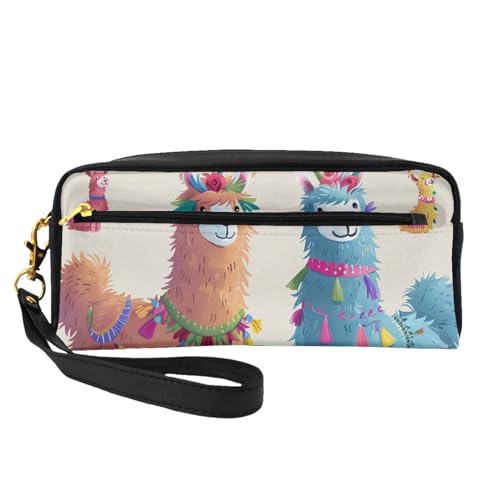 Make-up-Tasche mit Alpaka-Lama-Motiv, bedruckt, für Damen, Reise-Kosmetiktasche aus PU-Leder mit Handgelenk, Kulturbeutel, Schwarz , Einheitsgröße, Kosmetiktasche von WPUTY