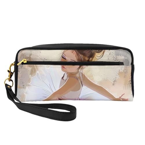 Make-up-Tasche mit Aufschrift "Little Ballerina", bedruckt, für Damen, Reise-Kosmetiktasche mit Handgelenk, Kulturbeutel, Schwarz , Einheitsgröße, Kosmetiktasche von WPUTY