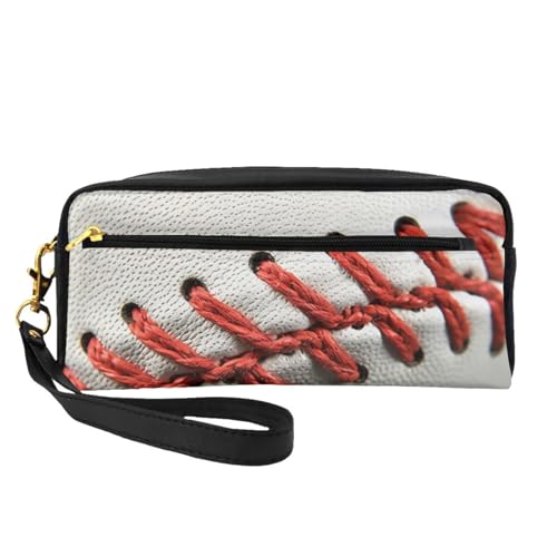 Make-up-Tasche mit Baseball-Spitze, bedruckt, für Damen, Reise-Kosmetiktasche aus PU-Leder mit Handgelenk, Kulturbeutel, Schwarz , Einheitsgröße, Kosmetiktasche von WPUTY