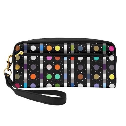 Make-up-Tasche mit Glitzer-Regenbogen-Punkten, Schwarz und Weiß, 4 bedruckte Make-up-Tasche für Damen, Reise-Kosmetiktasche aus PU-Leder mit Handgelenk-Kulturbeutel, Schwarz , Einheitsgröße, von WPUTY
