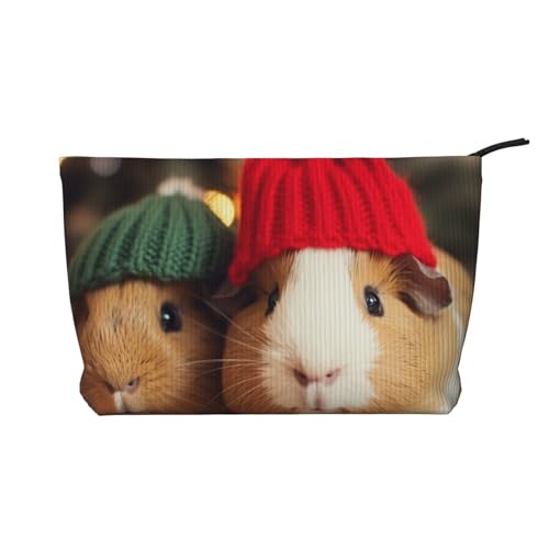 Make-up-Tasche mit süßem Meerschweinchen mit Hut, bedruckter Cord-Make-up-Tasche für Damen, niedliche Make-up-Tasche, Reise-Kosmetiktasche mit Handgelenk, Schwarz , Einheitsgröße, Kosmetiktasche von WPUTY