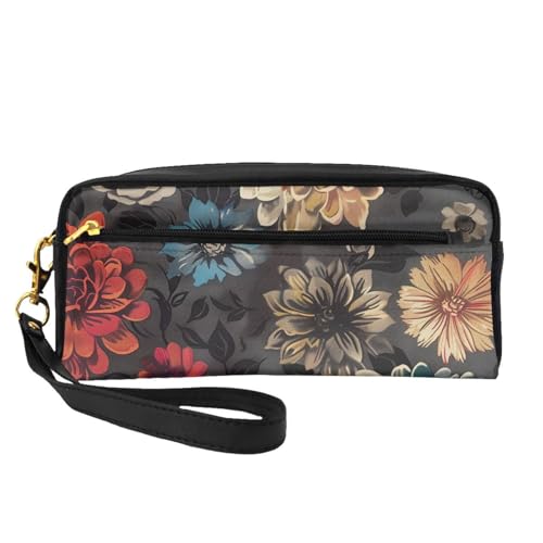 Moderne Make-up-Tasche mit Blumenmuster für Damen, Reise-Kosmetiktasche aus PU-Leder mit Handgelenk, Kulturbeutel, Schwarz , Einheitsgröße, Kosmetiktasche von WPUTY