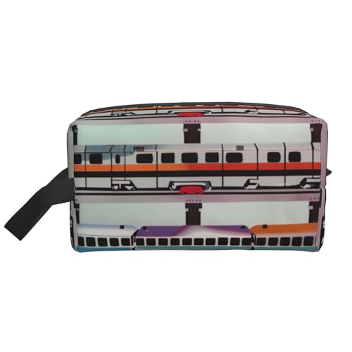 Monorail Train Printed Cosmetic Case with Handle Lightweight Compact Storage for Makeup Toiletries & Gadgets Make up Organizer for Travel School Work, weiß, Einheitsgröße, Kosmetiktasche von WPUTY