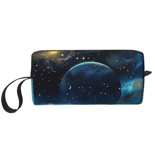 Moon Stars and Planets Printed Makeup Bag with Handle Lightweight Portable Cosmetic Organizer for Travel Gym & Daily Use - Gift for Women Girls, weiß, Einheitsgröße, Kosmetiktasche von WPUTY