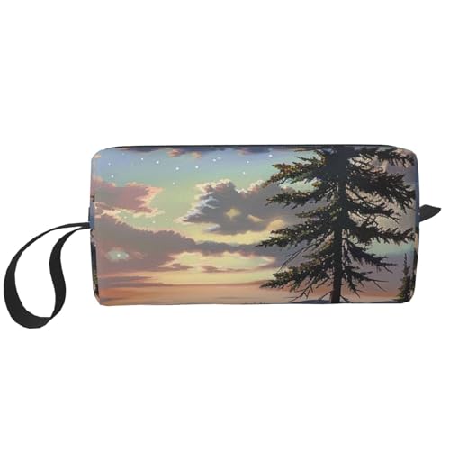 Moose Mountain Pine Tree Wilderness Printed Makeup Bag with Handle Lightweight Portable Cosmetic Organizer for Travel Gym & Daily Use - Gift for Women Girls, weiß, Einheitsgröße, Kosmetiktasche von WPUTY
