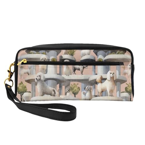 Oodles of Poodles bedruckte Make-up-Tasche für Damen, Reise-Kosmetiktasche aus PU-Leder mit Handgelenk-Kulturbeutel, Schwarz , Einheitsgröße, Kosmetiktasche von WPUTY