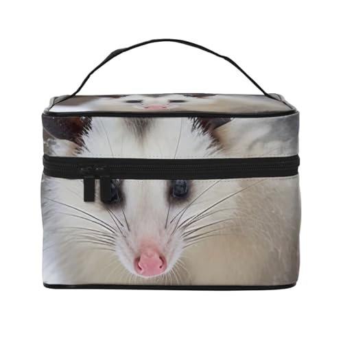Opossum in Snow bedruckte Reise-Make-up-Tasche, geräumiger tragbarer Kosmetik-Organizer mit Griff, Kulturbeutel mit großer Kapazität, Geschenk für Frauen und Mädchen, Schwarz , Einheitsgröße von WPUTY