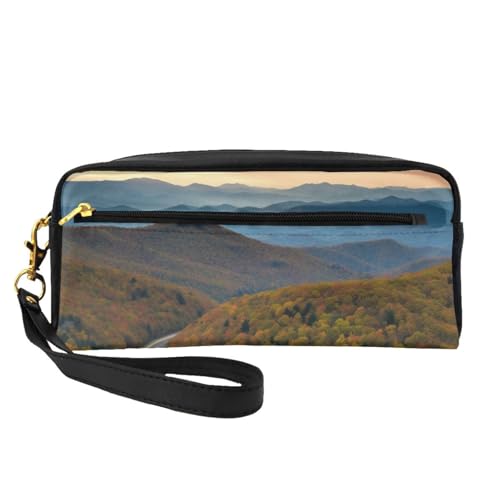 Parkway Mountains bedruckte Make-up-Tasche für Damen, Reise-Kosmetiktasche aus PU-Leder mit Handgelenk, Kulturbeutel, Schwarz , Einheitsgröße, Kosmetiktasche von WPUTY