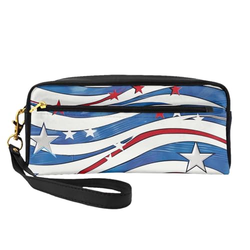 Patriotische Make-up-Tasche mit Sternen und Streifen, bedruckt, für Damen, Reise-Kosmetiktasche mit Handgelenk, Kulturbeutel, Schwarz , Einheitsgröße, Kosmetiktasche von WPUTY